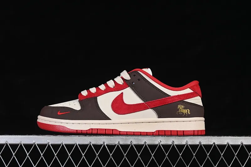All categories Nk SB Dunk Series Nk SB Dunk Low High-end customized low-top sneakers Nike SB Dunk Low Year of the Horse limited edition white coffee red high-end customized low-top casual sneakers YF9511-927